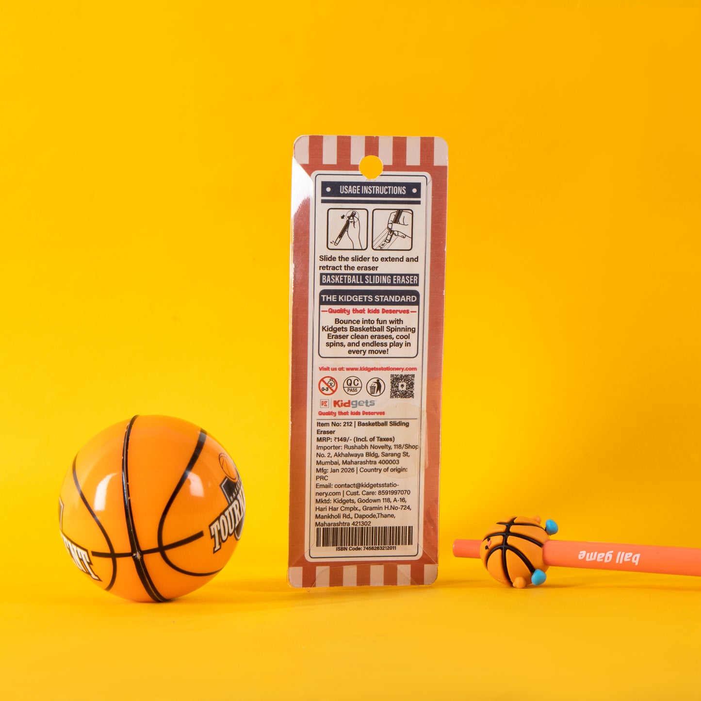 Kidgets 212 - Basketball Sliding Eraser